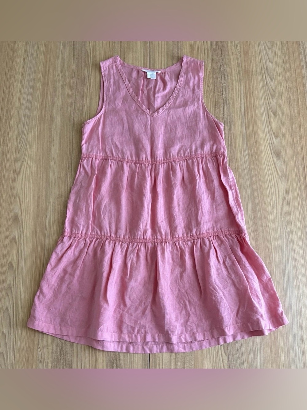 Lucky Brand Tiered Linen Mini Dress S Sleeveless Salmon Sun Prairie Boho Cottage